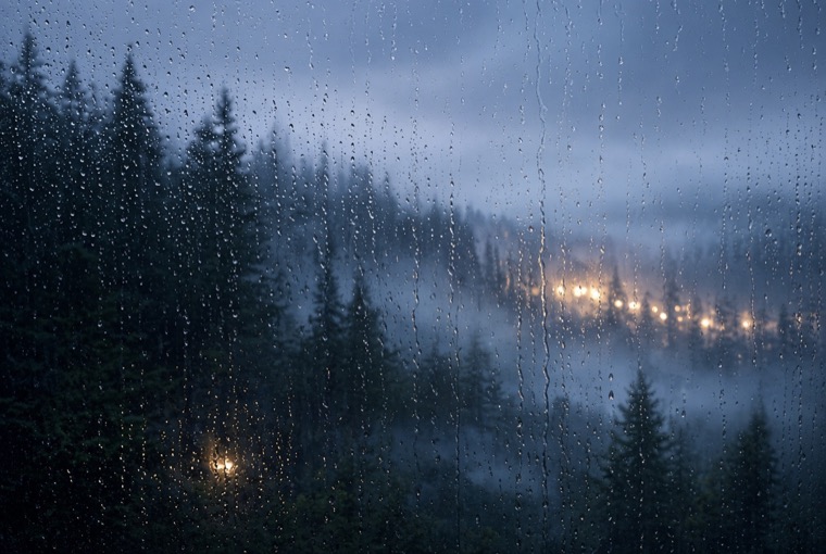 Rain running down a window
